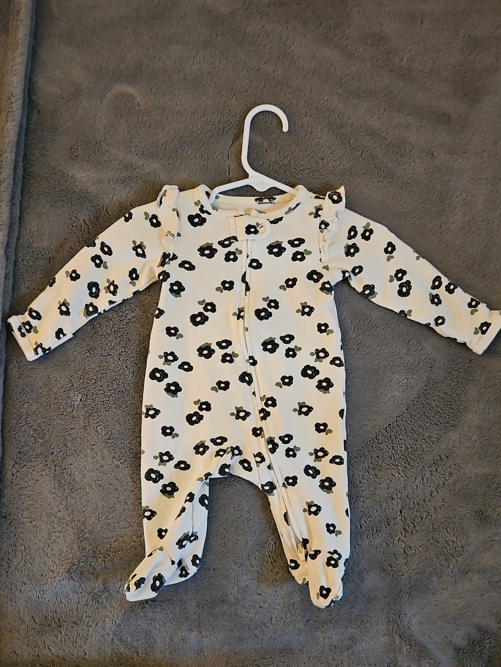 Carter's White Footed One-Piece with Black Floral Print
